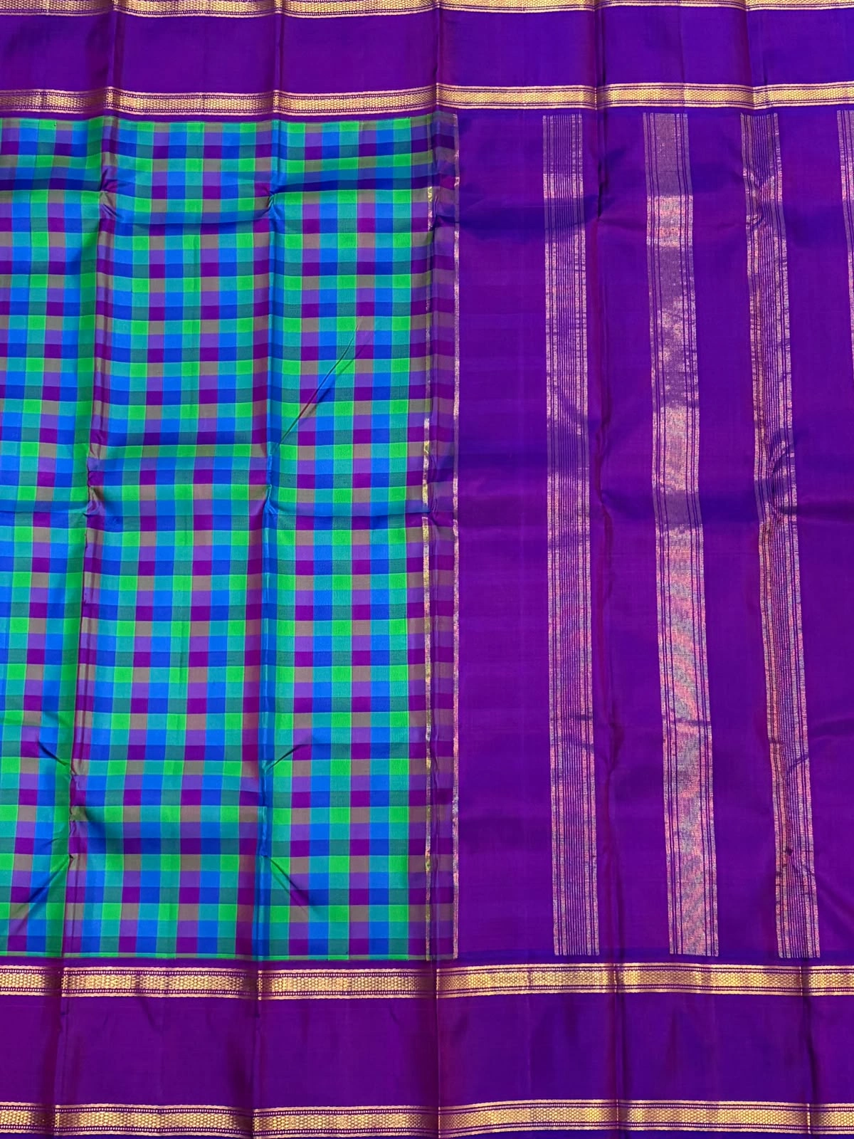 Peacock Kattam Korvai Contrast Kanchipuram Silk Saree